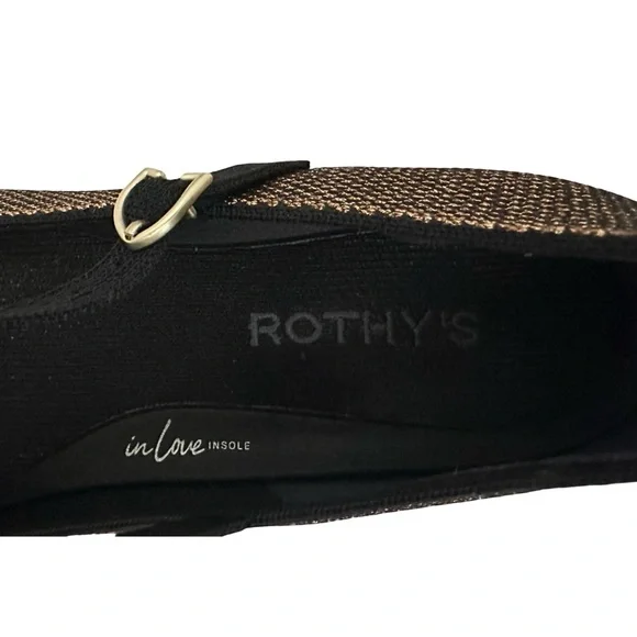 Rothy's T-Strap Mary Jane Flats Bronze Black Metallic Knit Women's Size 9 - Picture 9 of 10